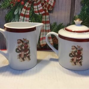 Grace’s Teaware Vintage Santa Sugar Bowl With Lid & Creamer Christmas
